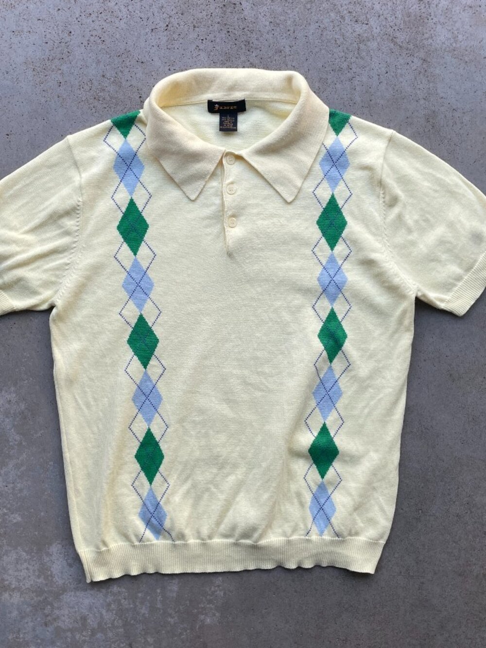 Vintage Argyle Easter Golf Polo Shirt Yellow Men's Large Fitted